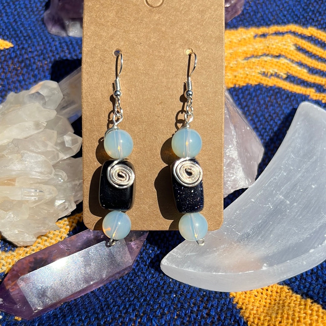 Blue goldstone & opalite earrings