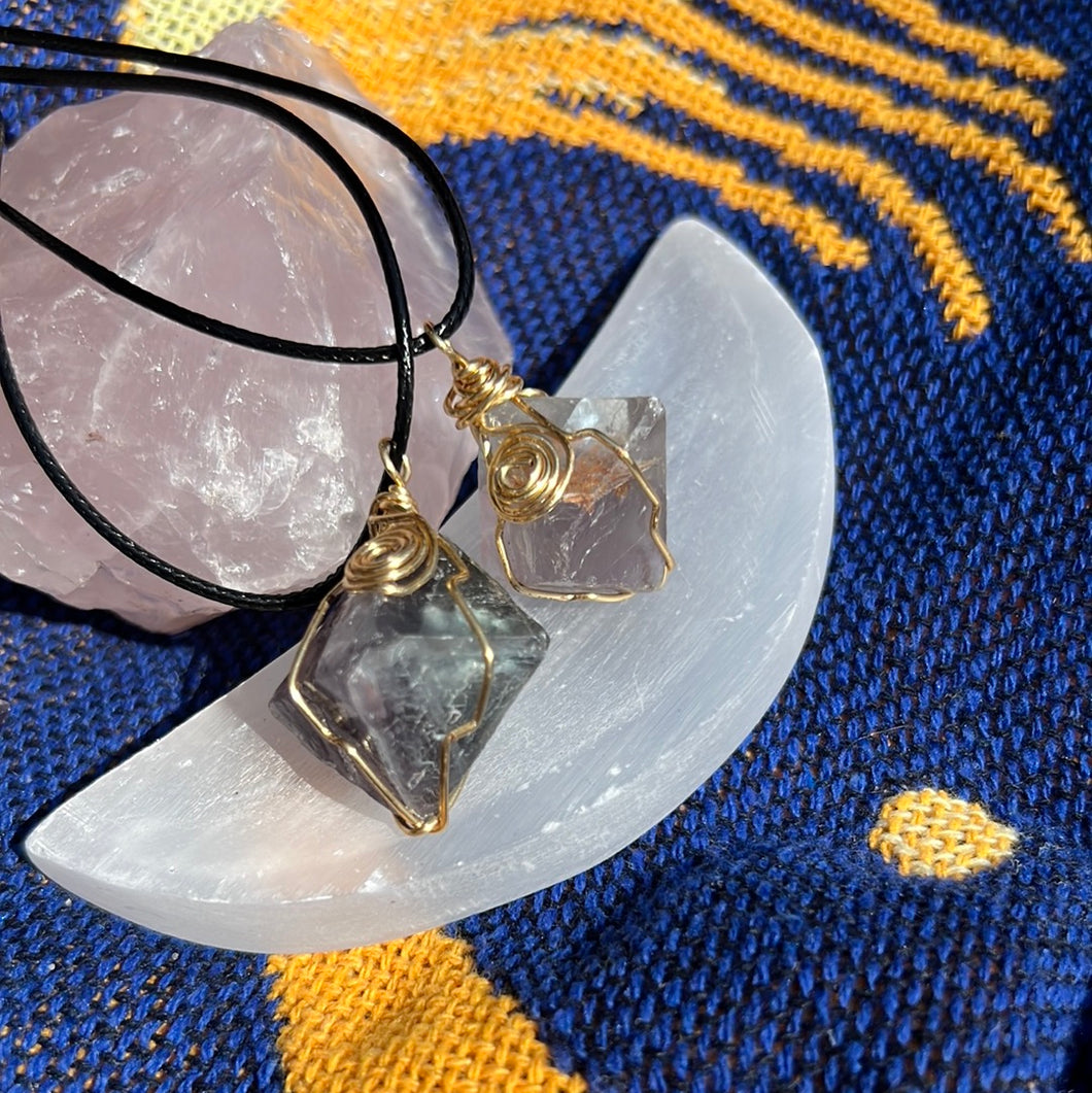Rainbow fluorite wire wrapped pendant